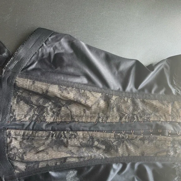 Gossard Black Lace Satin Corset Bustier 32D with Garters - Picture 4 of 6